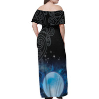 New Zealand Matariki Family Matching Off Shoulder Maxi Dress and Hawaiian Shirt Pleiades Star Cluster Blue Galaxy