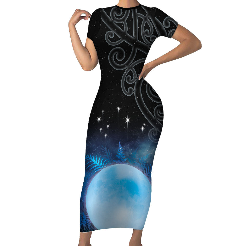 New Zealand Matariki Family Matching Short Sleeve Bodycon Dress and Hawaiian Shirt Pleiades Star Cluster Blue Galaxy