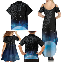 New Zealand Matariki Family Matching Summer Maxi Dress and Hawaiian Shirt Pleiades Star Cluster Blue Galaxy