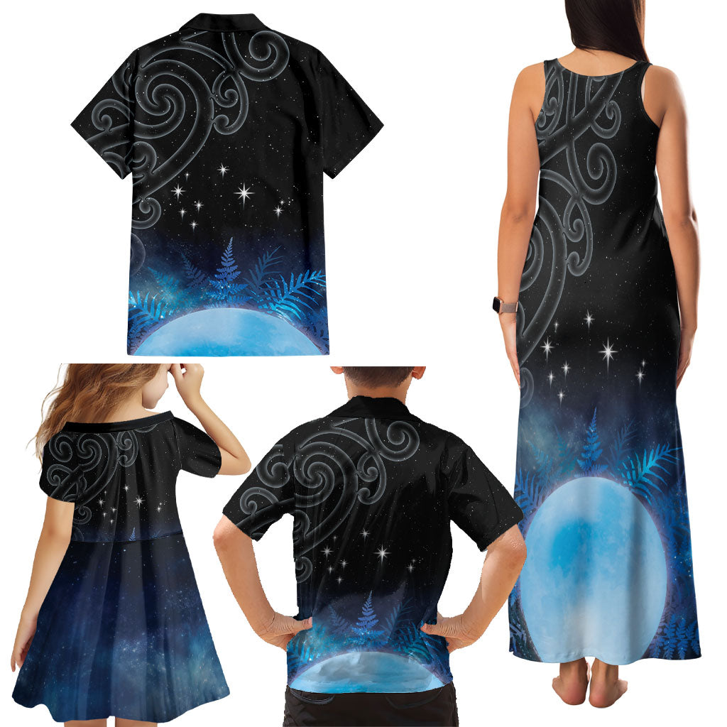 New Zealand Matariki Family Matching Tank Maxi Dress and Hawaiian Shirt Pleiades Star Cluster Blue Galaxy LT05 - Polynesian Pride