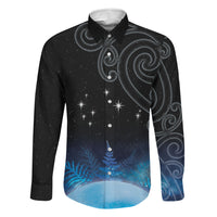 New Zealand Matariki Family Matching Tank Maxi Dress and Hawaiian Shirt Pleiades Star Cluster Blue Galaxy LT05 Dad's Shirt - Long Sleeve Blue - Polynesian Pride
