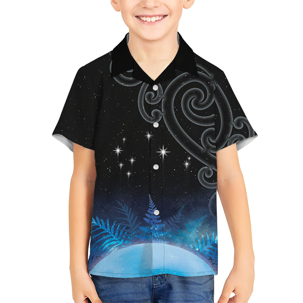 New Zealand Matariki Family Matching Tank Maxi Dress and Hawaiian Shirt Pleiades Star Cluster Blue Galaxy LT05 Son's Shirt Blue - Polynesian Pride