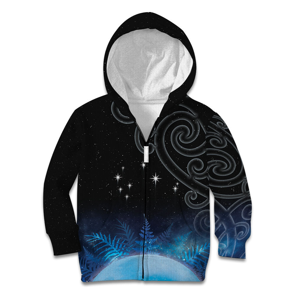 New Zealand Matariki Kid Hoodie Pleiades Star Cluster Blue Galaxy LT05 Zip Hoodie Blue - Polynesian Pride
