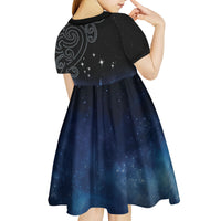 New Zealand Matariki Kid Short Sleeve Dress Pleiades Star Cluster Blue Galaxy
