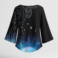 New Zealand Matariki Kimono Sleeve Blouse Pleiades Star Cluster Blue Galaxy