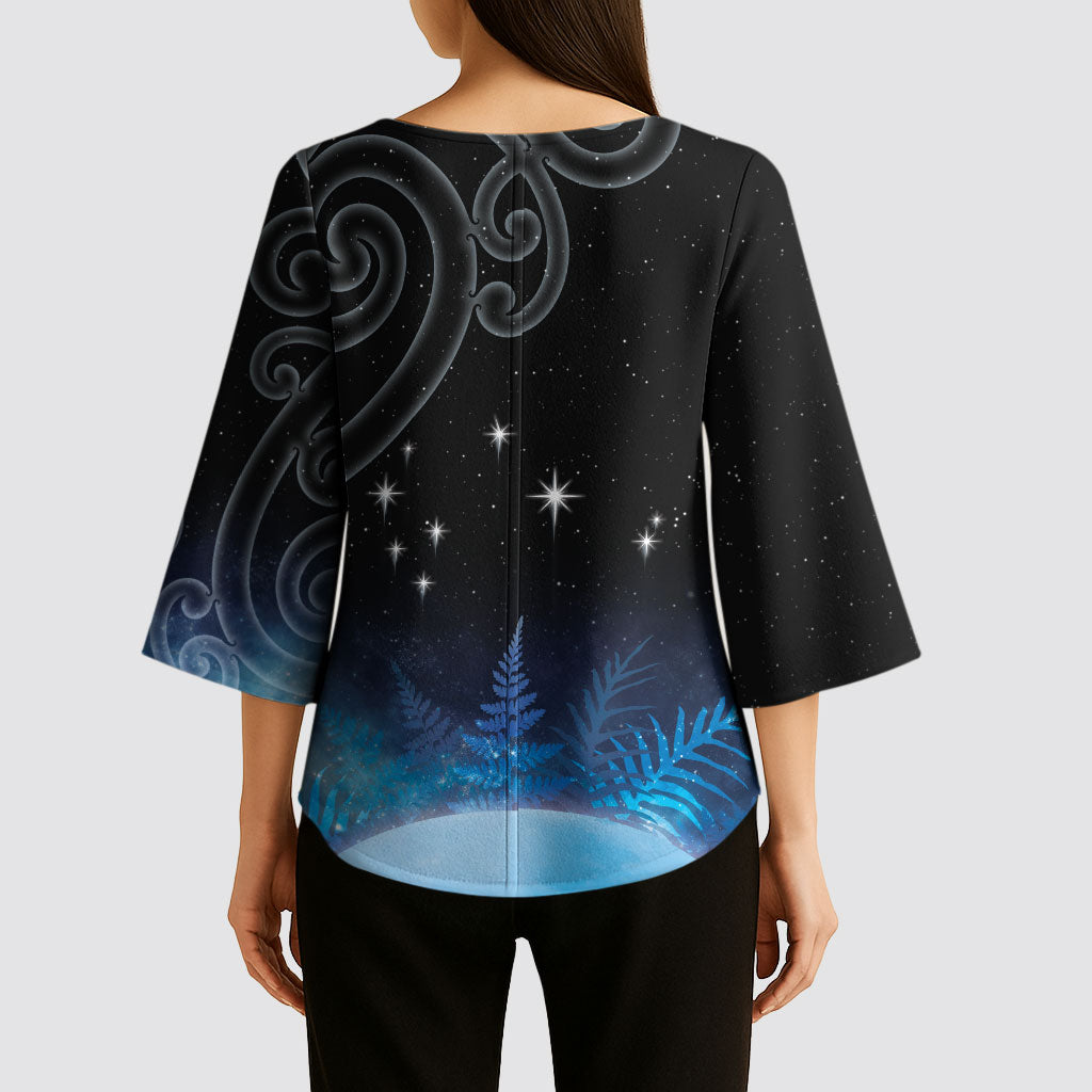New Zealand Matariki Kimono Sleeve Blouse Pleiades Star Cluster Blue Galaxy