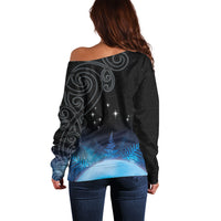 New Zealand Matariki Off Shoulder Sweater Pleiades Star Cluster Blue Galaxy