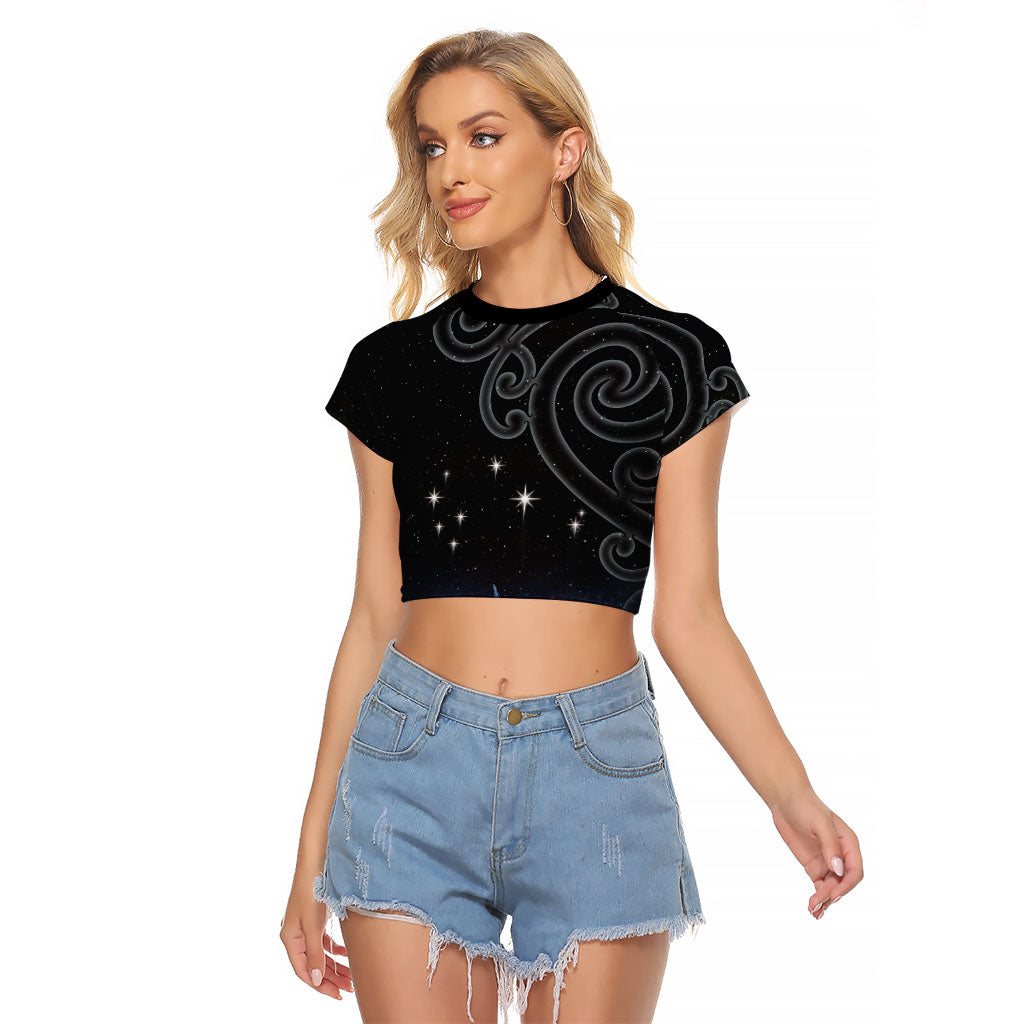 New Zealand Matariki Raglan Cropped T Shirt Pleiades Star Cluster Blue Galaxy LT05 Female Blue - Polynesian Pride