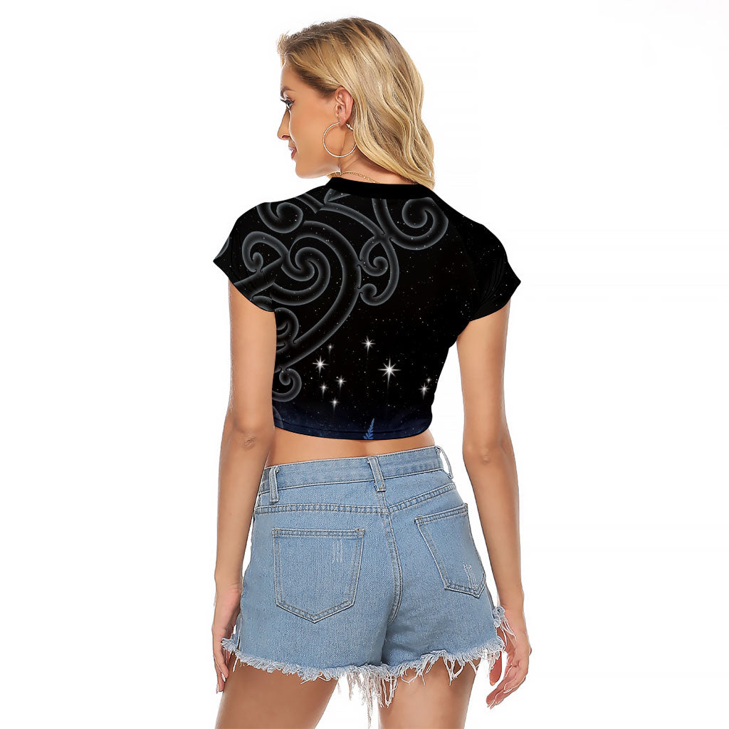 New Zealand Matariki Raglan Cropped T Shirt Pleiades Star Cluster Blue Galaxy LT05 - Polynesian Pride
