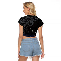 New Zealand Matariki Raglan Cropped T Shirt Pleiades Star Cluster Blue Galaxy LT05 - Polynesian Pride