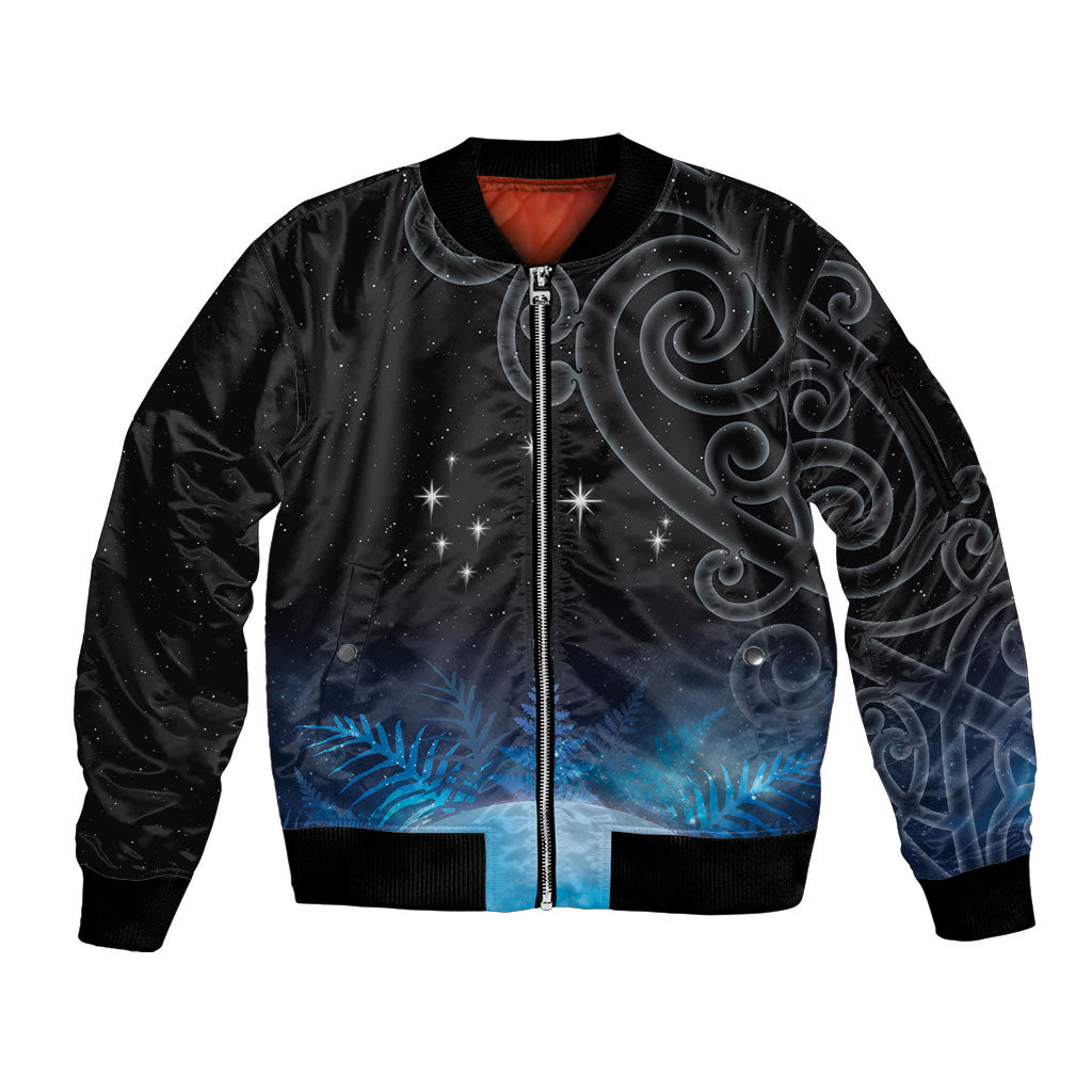 New Zealand Matariki Sleeve Zip Bomber Jacket Pleiades Star Cluster Blue Galaxy