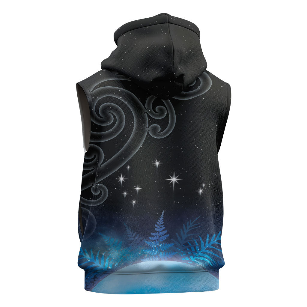 New Zealand Matariki Sleeveless Zip Hoodie Pleiades Star Cluster Blue Galaxy