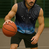 New Zealand Matariki Sleeveless Zip Hoodie Pleiades Star Cluster Blue Galaxy
