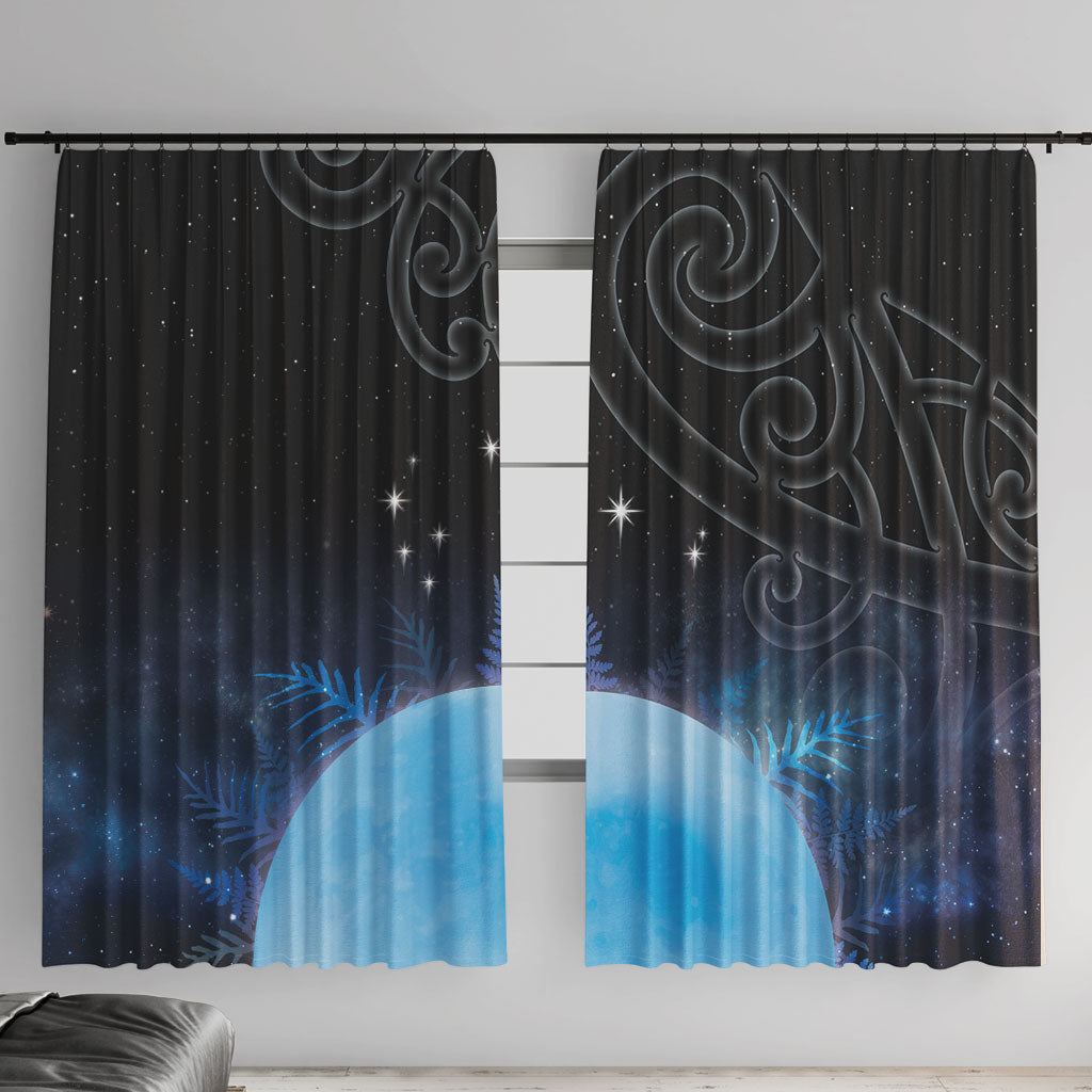 New Zealand Matariki Window Curtain Pleiades Star Cluster Blue Galaxy LT05 With Hooks Blue - Polynesian Pride