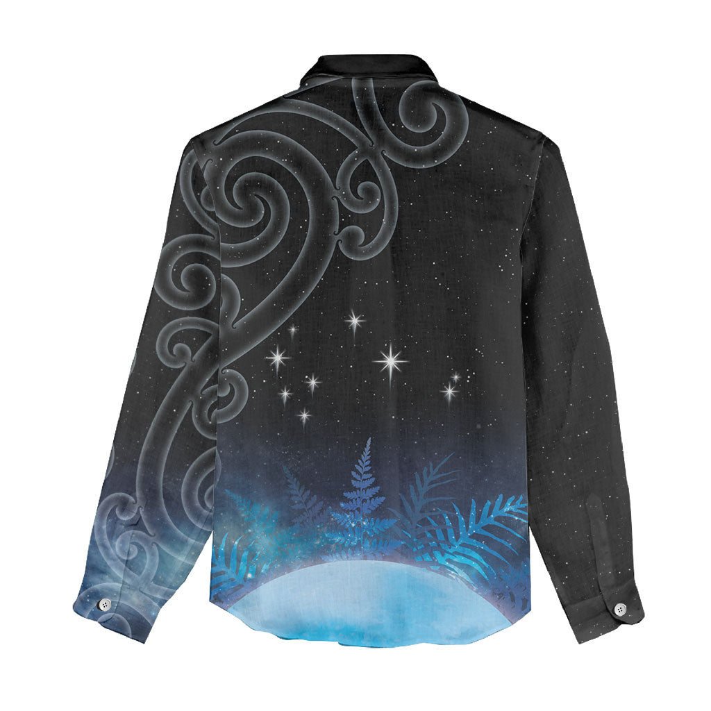 New Zealand Matariki Women Casual Shirt Pleiades Star Cluster Blue Galaxy