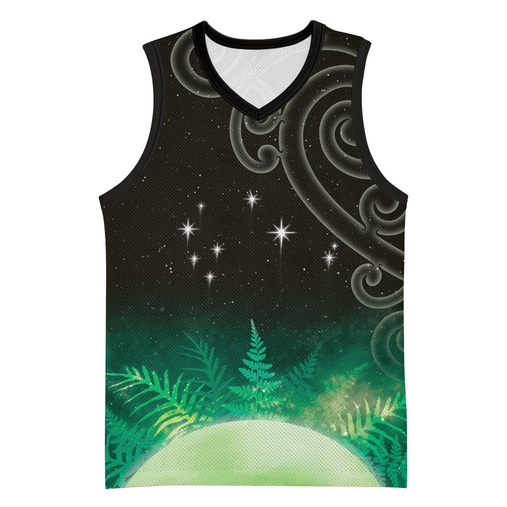 New Zealand Matariki Basketball Jersey Pleiades Star Cluster Green Galaxy LT05 Unisex Green - Polynesian Pride