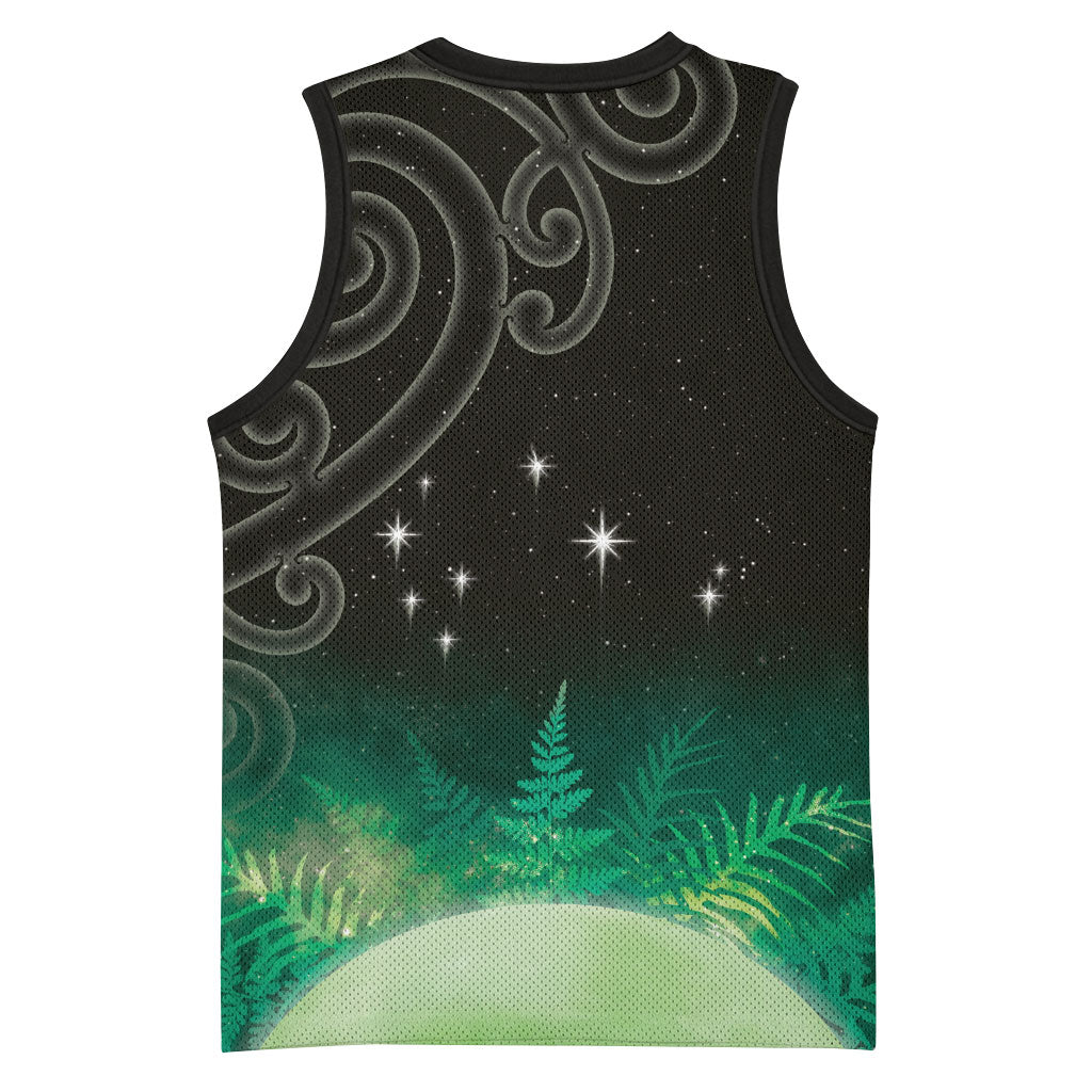 New Zealand Matariki Basketball Jersey Pleiades Star Cluster Green Galaxy LT05 - Polynesian Pride