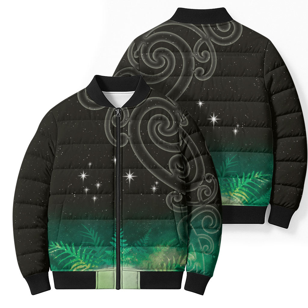 New Zealand Matariki Bomber Puffer Jacket Pleiades Star Cluster Green Galaxy
