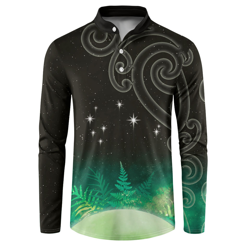 New Zealand Matariki Button Sweatshirt Pleiades Star Cluster Green Galaxy