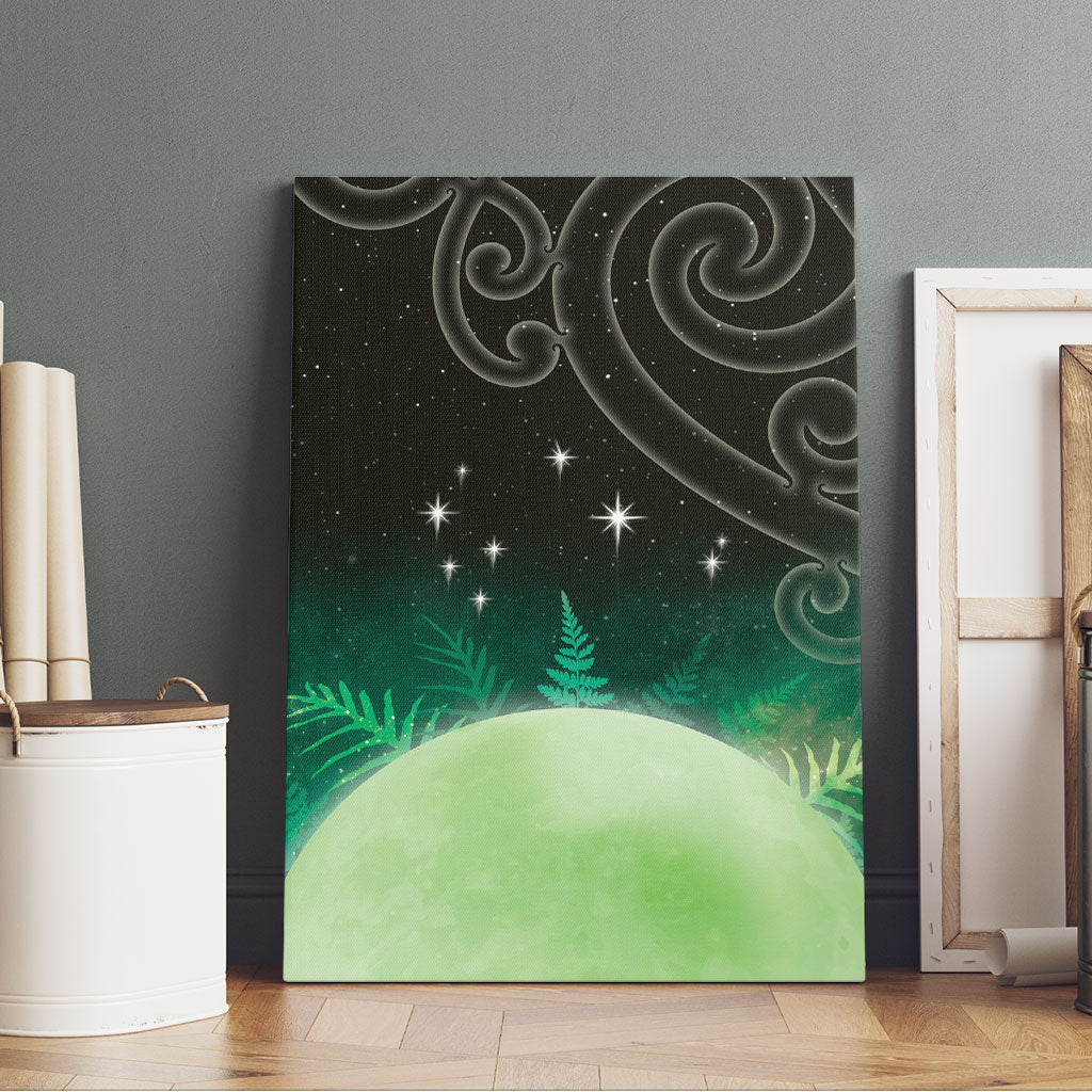 New Zealand Matariki Canvas Wall Art Pleiades Star Cluster Green Galaxy LT05 - Polynesian Pride