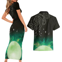 New Zealand Matariki Couples Matching Short Sleeve Bodycon Dress and Hawaiian Shirt Pleiades Star Cluster Green Galaxy