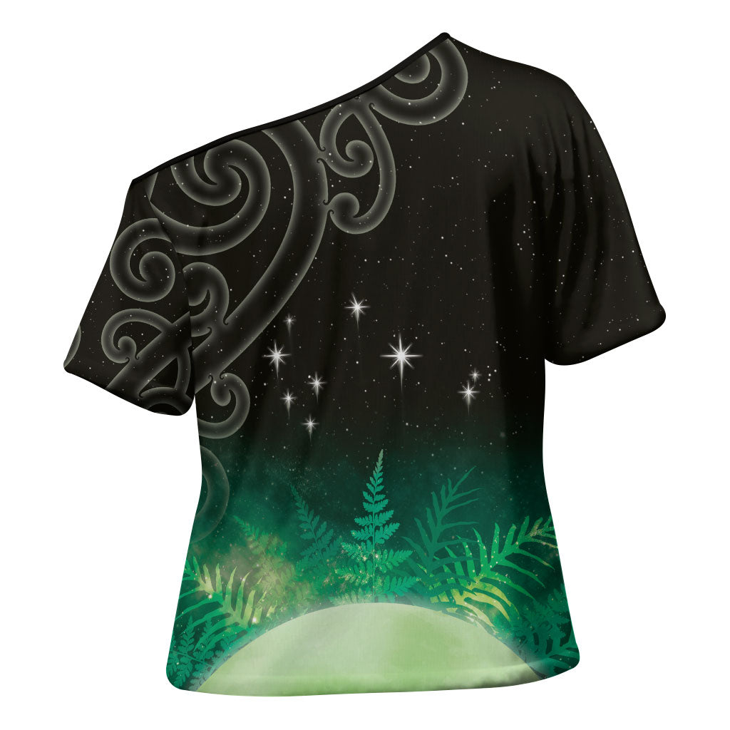 New Zealand Matariki Cross Shoulder Shirt Pleiades Star Cluster Green Galaxy LT05 - Polynesian Pride