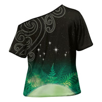 New Zealand Matariki Cross Shoulder Shirt Pleiades Star Cluster Green Galaxy LT05 - Polynesian Pride