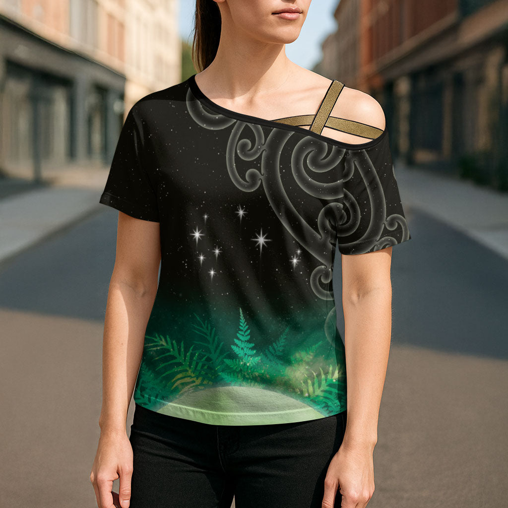 New Zealand Matariki Cross Shoulder Shirt Pleiades Star Cluster Green Galaxy LT05 - Polynesian Pride