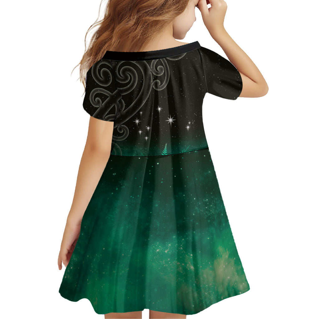 New Zealand Matariki Family Matching Long Sleeve Bodycon Dress and Hawaiian Shirt Pleiades Star Cluster Green Galaxy LT05 - Polynesian Pride