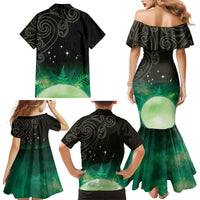 New Zealand Matariki Family Matching Mermaid Dress and Hawaiian Shirt Pleiades Star Cluster Green Galaxy LT05 - Polynesian Pride