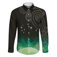 New Zealand Matariki Family Matching Mermaid Dress and Hawaiian Shirt Pleiades Star Cluster Green Galaxy LT05 Dad's Shirt - Long Sleeve Green - Polynesian Pride