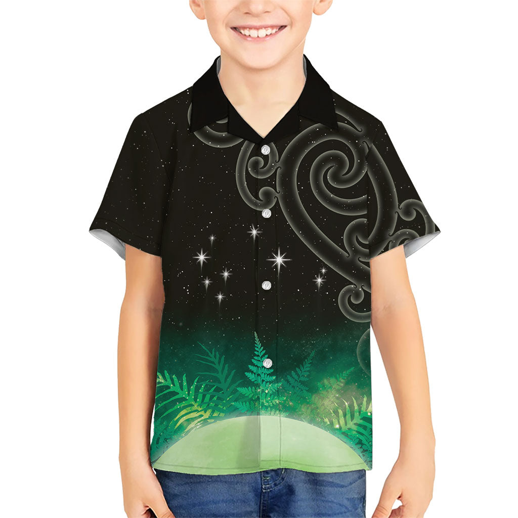 New Zealand Matariki Family Matching Mermaid Dress and Hawaiian Shirt Pleiades Star Cluster Green Galaxy LT05 Son's Shirt Green - Polynesian Pride