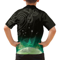New Zealand Matariki Family Matching Short Sleeve Bodycon Dress and Hawaiian Shirt Pleiades Star Cluster Green Galaxy LT05 - Polynesian Pride