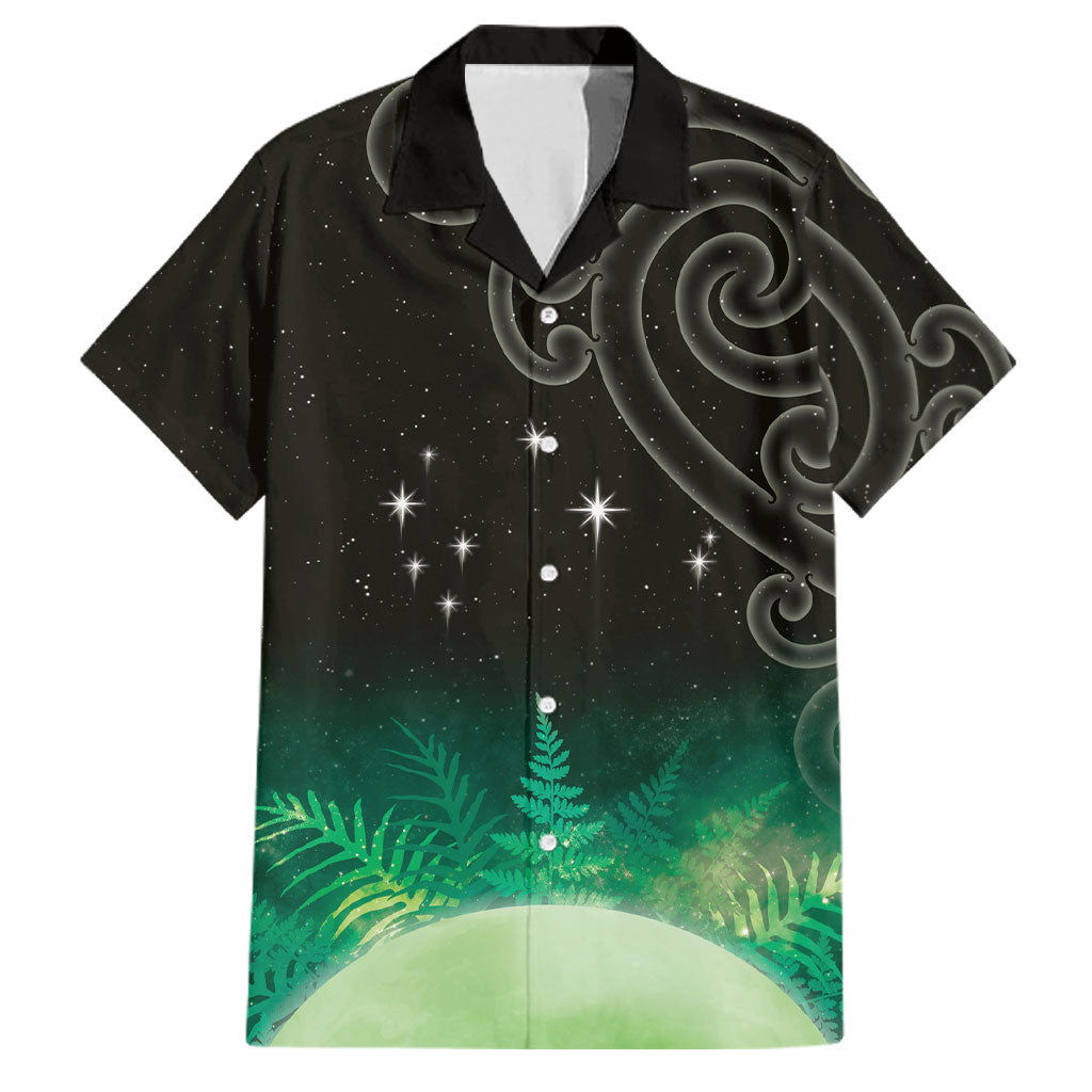 New Zealand Matariki Family Matching Short Sleeve Bodycon Dress and Hawaiian Shirt Pleiades Star Cluster Green Galaxy LT05 Dad's Shirt - Short Sleeve Green - Polynesian Pride