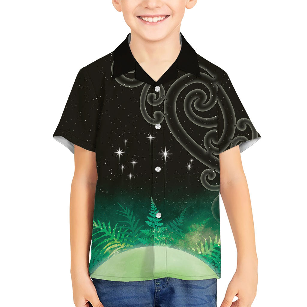 New Zealand Matariki Family Matching Short Sleeve Bodycon Dress and Hawaiian Shirt Pleiades Star Cluster Green Galaxy LT05 Son's Shirt Green - Polynesian Pride