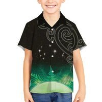 New Zealand Matariki Family Matching Short Sleeve Bodycon Dress and Hawaiian Shirt Pleiades Star Cluster Green Galaxy LT05 Son's Shirt Green - Polynesian Pride