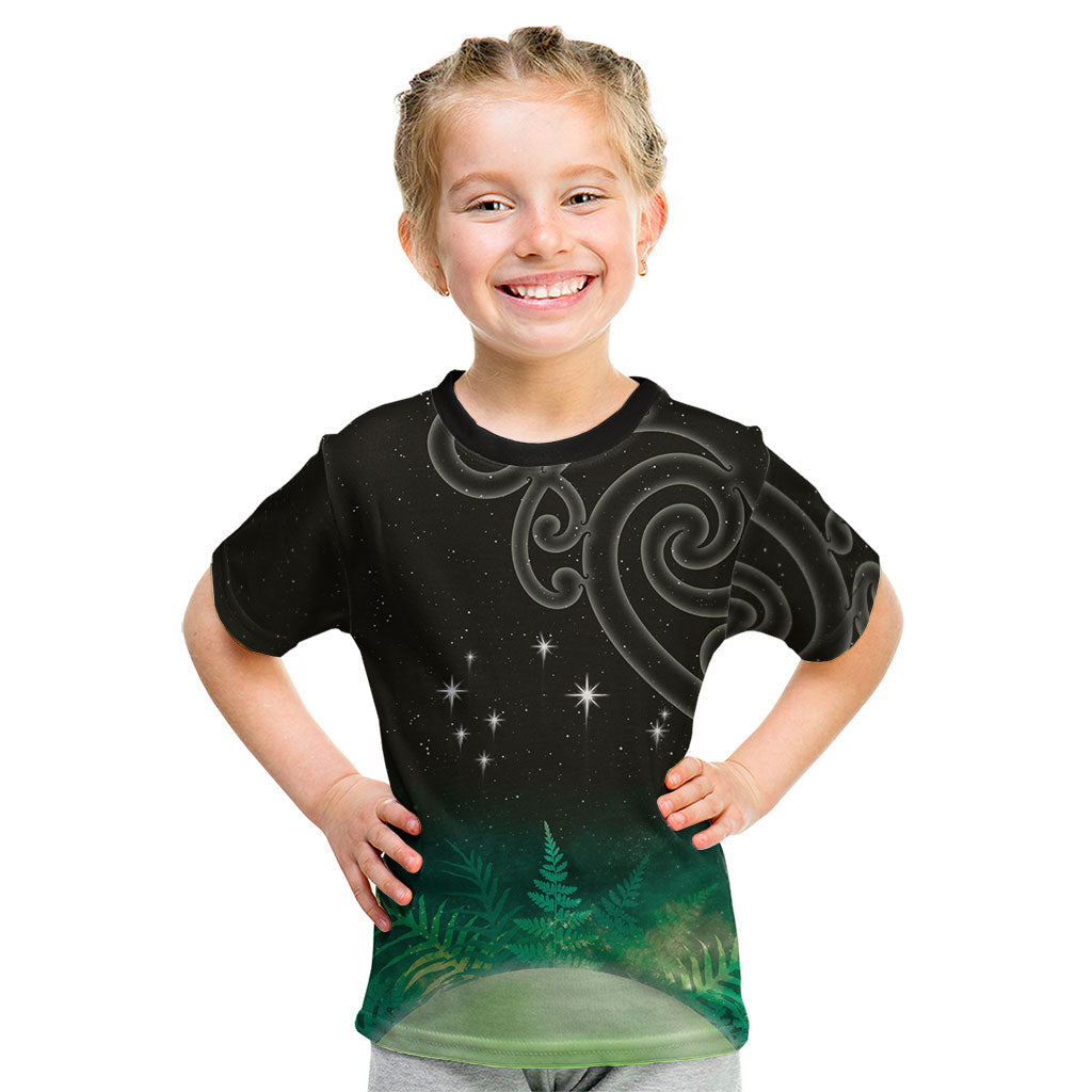 New Zealand Matariki Kid T Shirt Pleiades Star Cluster Green Galaxy LT05 Green - Polynesian Pride
