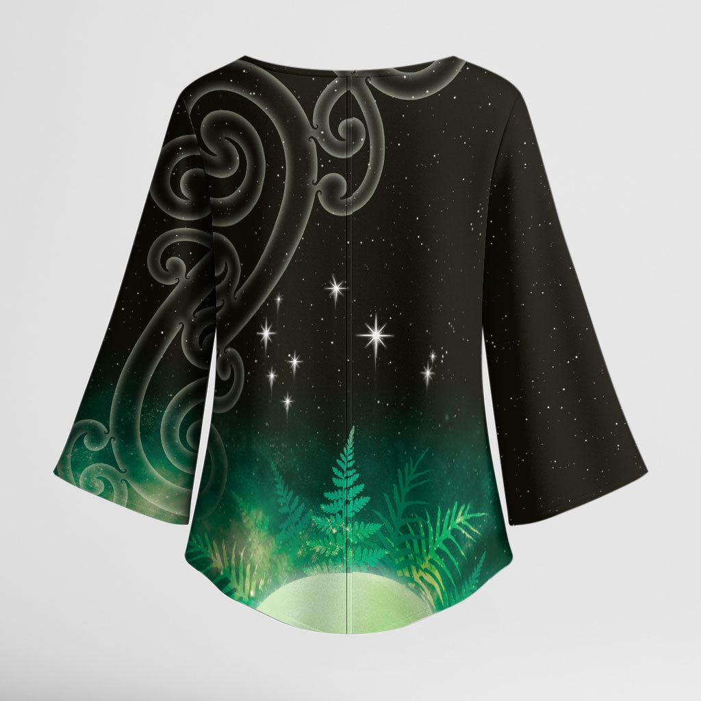 New Zealand Matariki Kimono Sleeve Blouse Pleiades Star Cluster Green Galaxy
