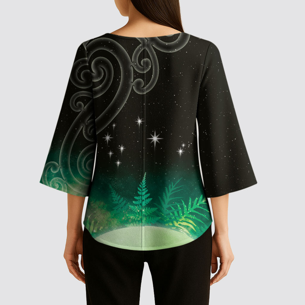New Zealand Matariki Kimono Sleeve Blouse Pleiades Star Cluster Green Galaxy