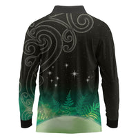 New Zealand Matariki Long Sleeve Polo Shirt Pleiades Star Cluster Green Galaxy