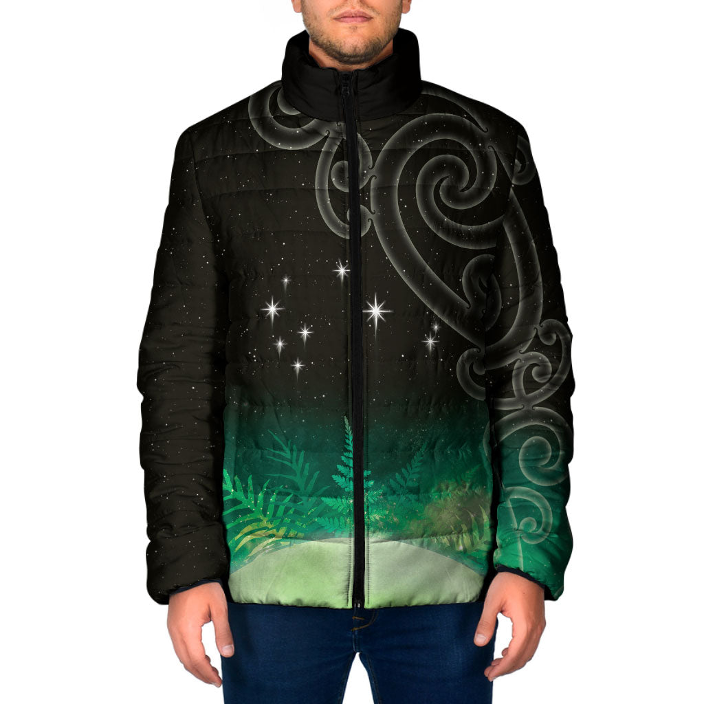 New Zealand Matariki Padded Jacket Pleiades Star Cluster Green Galaxy LT05 Men Green - Polynesian Pride