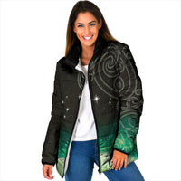 New Zealand Matariki Padded Jacket Pleiades Star Cluster Green Galaxy LT05 Women Green - Polynesian Pride