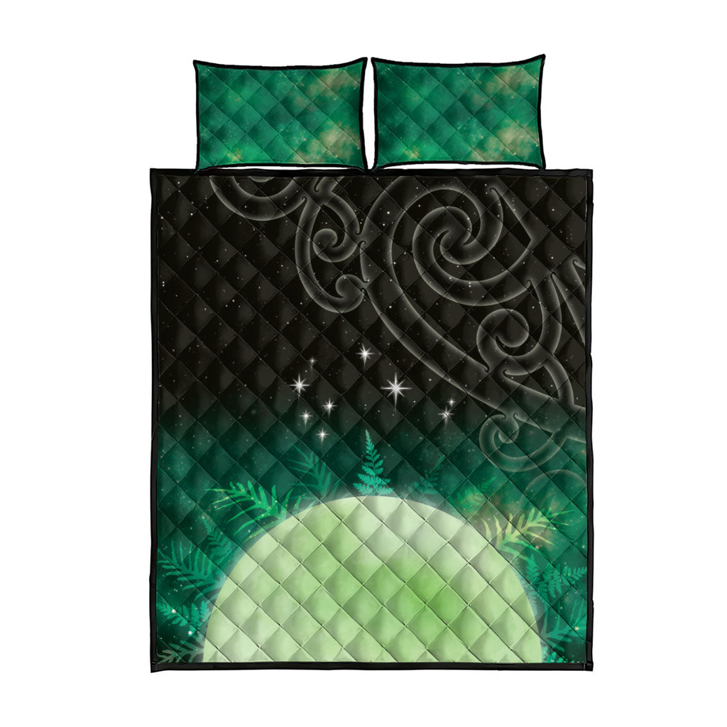 New Zealand Matariki Quilt Bed Set Pleiades Star Cluster Green Galaxy