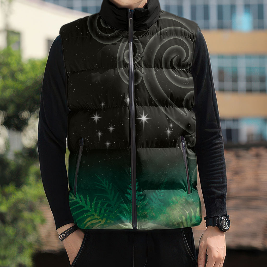 New Zealand Matariki Sleeveless Puffer Jacket Pleiades Star Cluster Green Galaxy