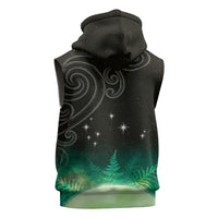 New Zealand Matariki Sleeveless Zip Hoodie Pleiades Star Cluster Green Galaxy