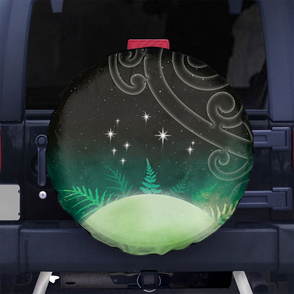 New Zealand Matariki Spare Tire Cover Pleiades Star Cluster Green Galaxy LT05 No hole Green - Polynesian Pride