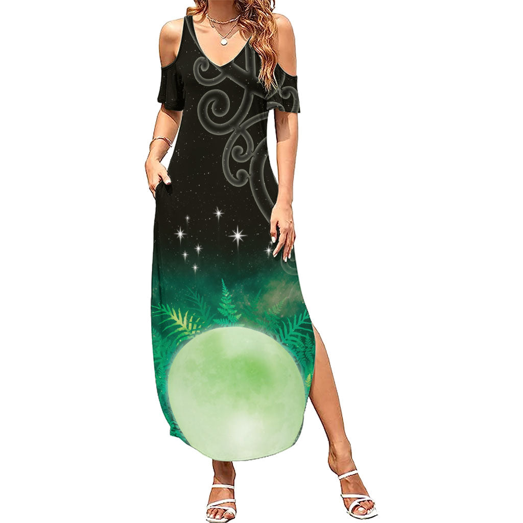 New Zealand Matariki Summer Maxi Dress Pleiades Star Cluster Green Galaxy LT05 Women Green - Polynesian Pride