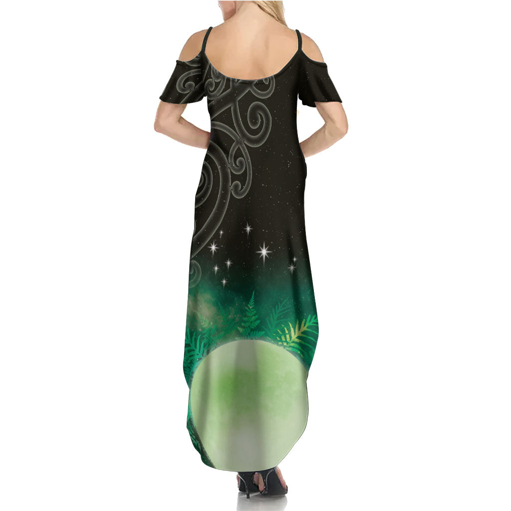 New Zealand Matariki Summer Maxi Dress Pleiades Star Cluster Green Galaxy LT05 - Polynesian Pride