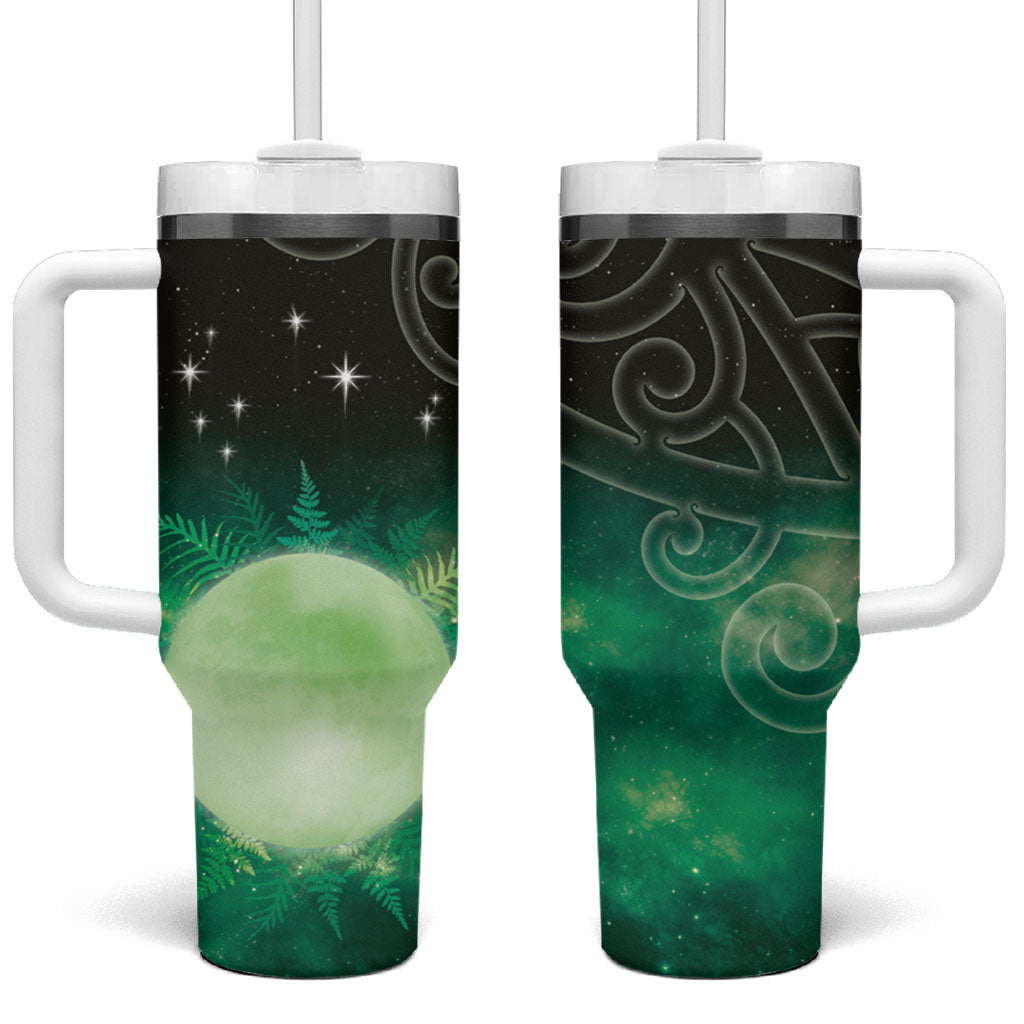 New Zealand Matariki Tumbler With Handle Pleiades Star Cluster Green Galaxy LT05 One Size: 40 oz Green - Polynesian Pride