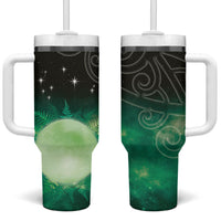 New Zealand Matariki Tumbler With Handle Pleiades Star Cluster Green Galaxy LT05 One Size: 40 oz Green - Polynesian Pride
